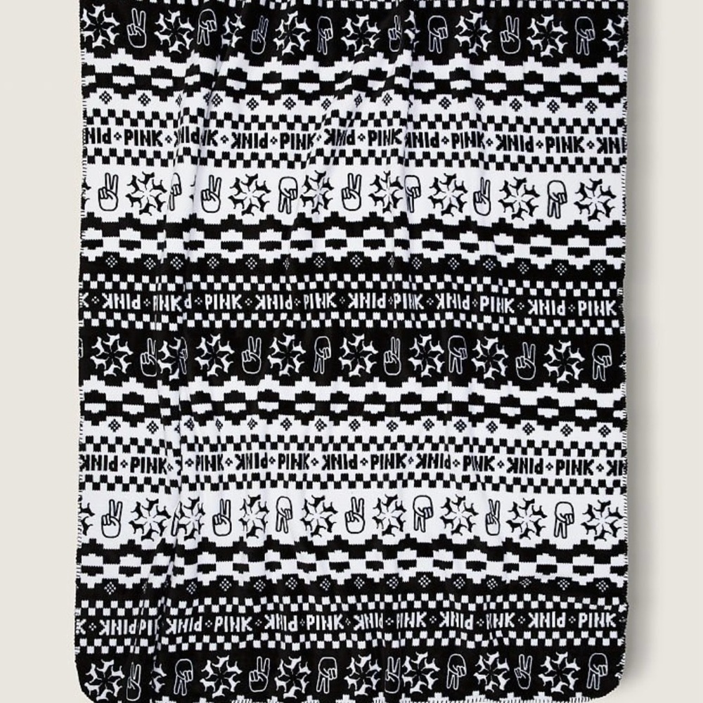 Victoria's Secret PINK Black and White Patterned Sherpa Blanket
